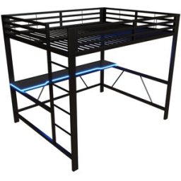 ComfortXL Cama alta gaming escritorio LED USB acero negro 160x200 cm