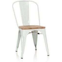 hjh OFFICE Silla de acero / madera de olmo sin apoyabrazos blanco