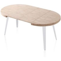 duehome Mesa de comedor redonda extensible 120-200x120 cm blanco roble