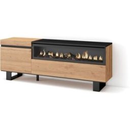 Skraut home Mueble tv efecto madera roble y negro 150x35x57 chimenea efecto fuego