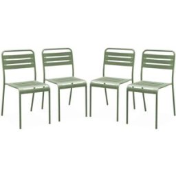 sweeek Silla de jardín bistró de acero, set de 4, verde