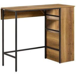 SoBuy Mesa de bar con 1 tablero plegable adicional metal marrón