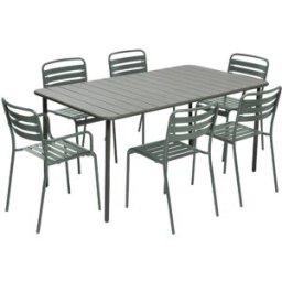 sweeek Set mesa de jardín bistró de acero con 2 sillones y 4 sillas, 160cm,