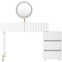 Urban Meuble Tocador blanco con diseño ondulado, espejo con iluminación led.
