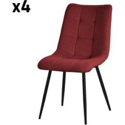 ML-Design 4x Sillas de comedor rojo acolchado con funda de tela y patas de acero