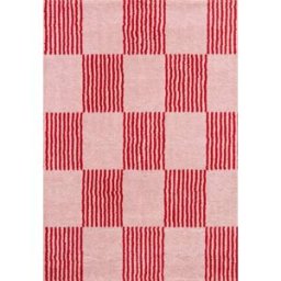 Nazar Alfombra vintage estilo años 70 cuadros a rayas rojo - 160x230