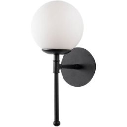Wonderlamp Aplique de pared minimalista negro con 1 esfera de cristal opal blanco