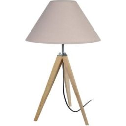 Tosel Lámpara de mesa madera natural pantalla taupe