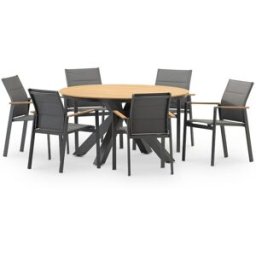 Defora Home Conjunto antracita mesa redonda y 6 sillas textileno