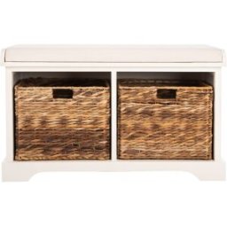 Safavieh Banco de madera blanco vintage