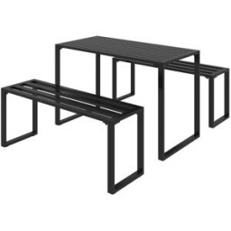 OKWISH Conjunto negro de metal de mesa y bancos 110x55x70 cm