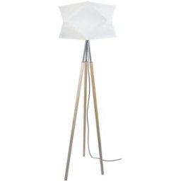Tosel Lámpara de pie columna madera natural metal aluminio pantalla blanco