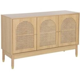 sweeek Aparador con decoración madera y mimbre 3 puertas, 120cm, natural