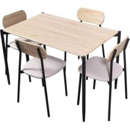 Home Heavenly Pack de comedor con mesa y cuatro sillas de estilo industrial beige