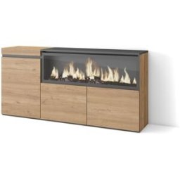 Skraut home Aparador efecto madera roble 158x35x75cm chimenea efecto fuego