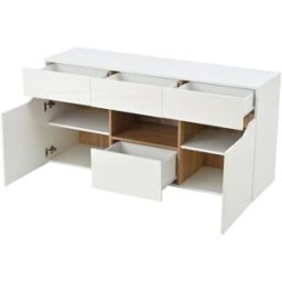 REDOM Aparador de tablero aglomerado blanco y madera 140x40x70 cm