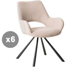 Meubles Cosy Conjunto de 6 sillas de comedor tela brazos patas de metal beige
