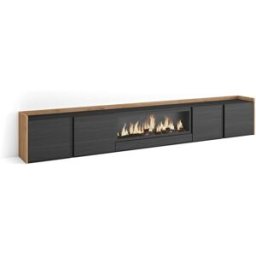 Skraut home Mueble tv efecto madera negro roble 315x35x50cm chimenea efecto fuego