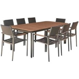 BERAH GETAH Conjunto de muebles de jardín de teca maciza y aluminio, 6/8 personas.