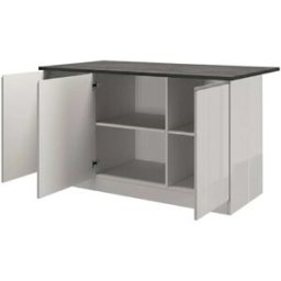 Dmora Isla de cocina imitación madera blanco brillante, pizarra 155x90h90 cm