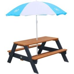 Axi Mesa de picnic infantil con sombrilla, madera, gris/marrón
