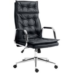 CLP Silla de oficina giratoria regulable en cuero auténtico negro