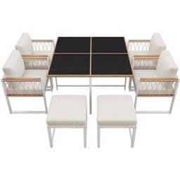 Urban Meuble Conjunto de mesa y sillas de exterior de 7 piezas para 6 personas
