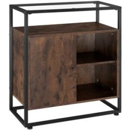 Tectake Consola estilo industrial y placa de vidrio 70x38x80,5cm madera oscura