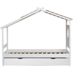 MueMue Cama cabaña + cama de arrastre madera blanco 90x190cm