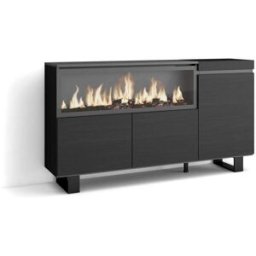 Skraut home Aparador efecto madera negro 158x35x87cm chimenea efecto fuego