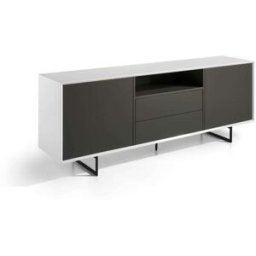 Pondecor Aparador Saona patas metálicas negro mate y mueble en MDF gris/blanco