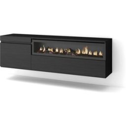 Skraut home Mueble tv efecto madera negro 150x35x45cm chimenea efecto fuego