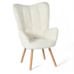 Meubles Cosy Sillón escandinavo tapizado bouclé patas madera maciza blanco