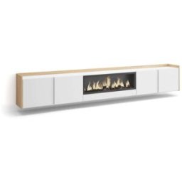 Skraut home Mueble tv efecto madera blanco roble 315x35x50cm chimenea efecto fuego