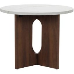 Oviala Mesa de centro redonda moderna de 50 cm de madera oscura efecto mármol