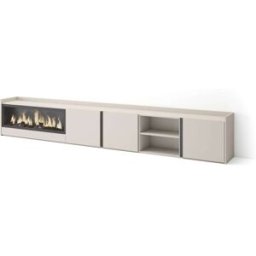Skraut home Mueble tv efecto madera beige 315x35x50cm chimenea efecto fuego
