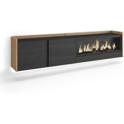 Skraut home Mueble tv efecto madera negro roble 212x35x50cm chimenea efecto fuego