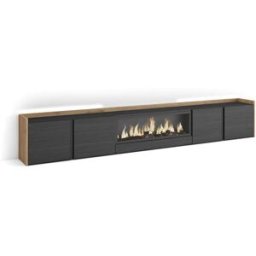 Skraut home Mueble tv efecto madera negro roble 315x35x50cm chimenea efecto fuego