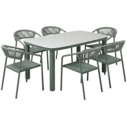 Oviala Mesa de jardín de aluminio de 150x90 cm y 6 sillas textilene verde
