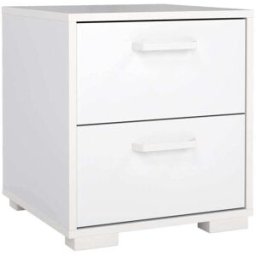 WellHome Mesita de noche de 2 cajones blanco brillante 40,2x39,8x44,3cm