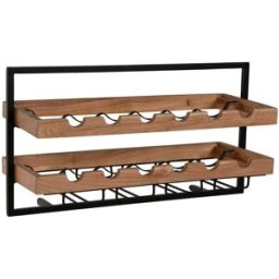 NIYLO Botellero de acero y madera 65x25x35 cm 8 botellas