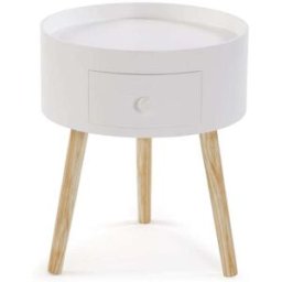 Versa Home Mesa auxiliar redonda con cajón en madera aglomerada blanco