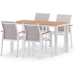 Defora Home Set jardin mesa 130x70 y 4 sillas de textileno y aluminio blanco