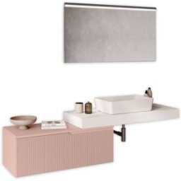 AQA DESIGN Mueble de baño 4 piezas en mdf blanco/rosa empolvado