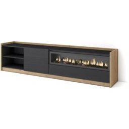 Skraut home Mueble tv efecto madera negro roble 208x37x50cm chimenea efecto fuego