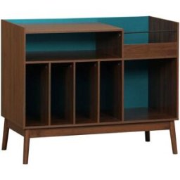 sweeek Mueble de vinilo vintage bicolor con decoración de madera y fondo