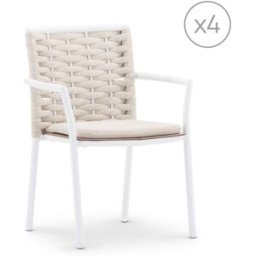Defora Home Pack 4 sillas jardín apilables blanco y cuerda beige