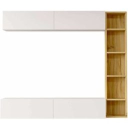 Mobili Rebecca Pared modular blanco y marrón claro, 3 piezas