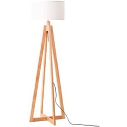 Alpinaluz Lámpara de pie de madera con pantalla de lino blanca, E27 Alt.149 cm