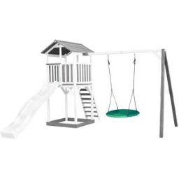 Axi Parque infantil, tobogán blanco, columpio nido, madera, blanco/gris